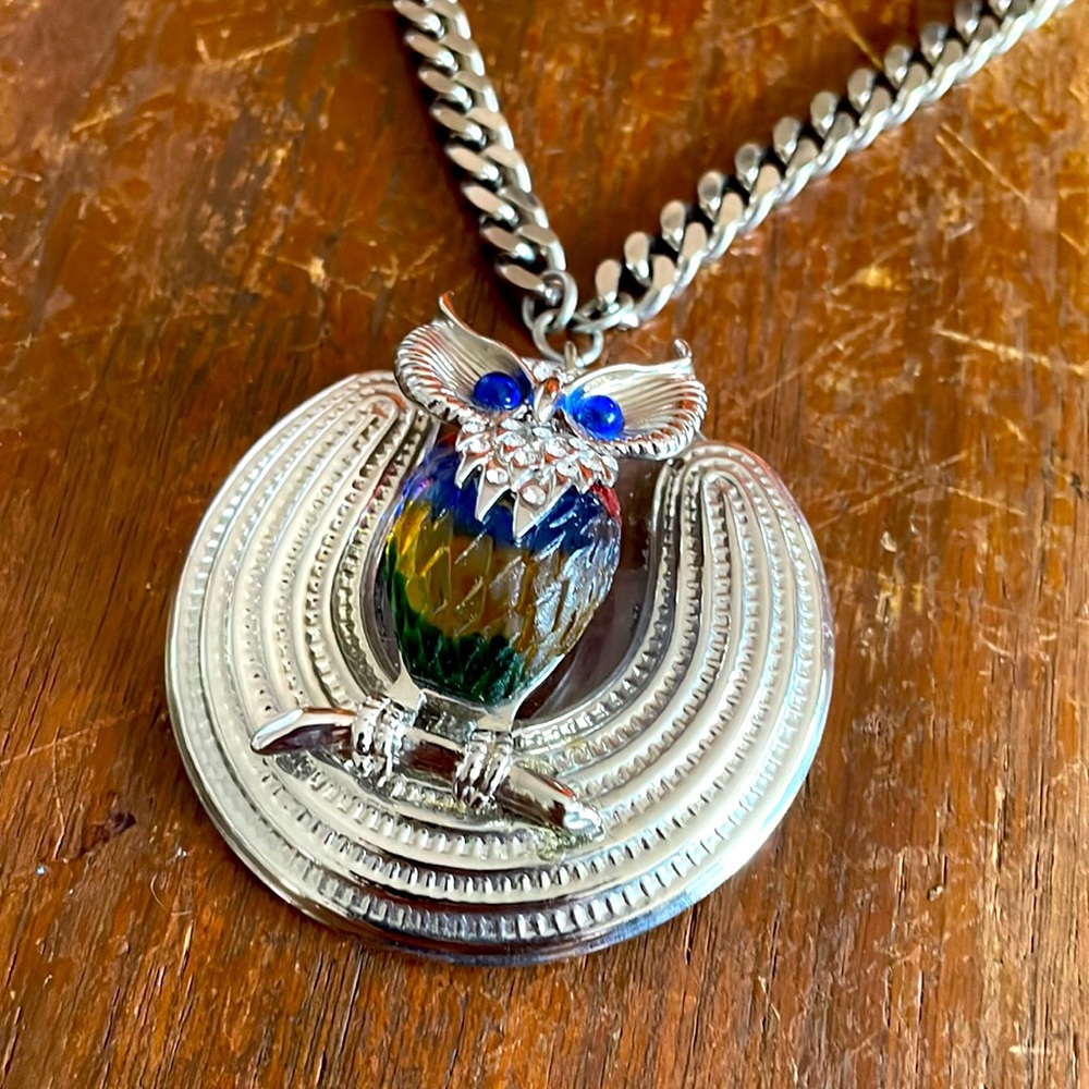Owl Pendant on heavy silver plated chain - Vicky Lee Costume Jewelry